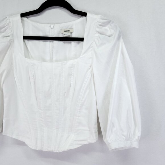 Jason Wu Corset Peasant Top Womens Small White Puffy Sleeve Full Zip Back - Picture 12 of 14